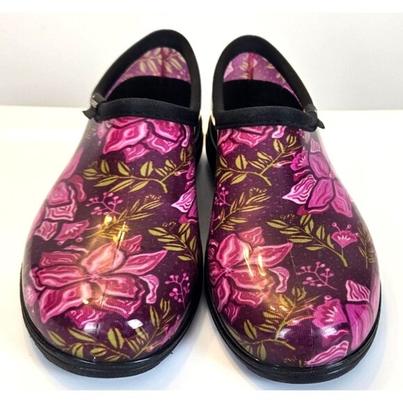 Sloggers Womens Size 10 Waterproof Garden Clogs Purple Floral Print Made In USA - Picture 3 of 12